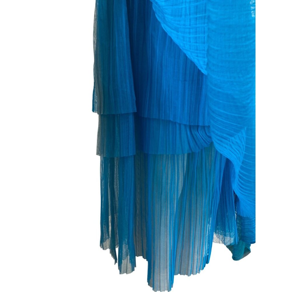 Vintage Shaw Benitez Blue Pleated Asymmetrical Skirt Made In Italy - Picture 4 of 11